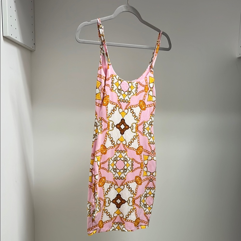 Guess Chain Print Pink and Orange Dress
